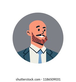 bald head businessman avatar man face profile icon concept online support service male cartoon character portrait isolated flat vector illustration