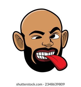 Bald head cartoon sticking his tongue out