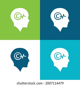 Bald Head With Copyright Symbol And Lifeline Inside Flat four color minimal icon set