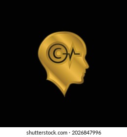 Bald Head With Copyright Symbol And Lifeline Inside Gold Plated Metalic Icon Or Logo Vector