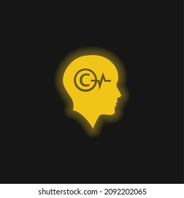 Bald Head With Copyright Symbol And Lifeline Inside Yellow Glowing Neon Icon