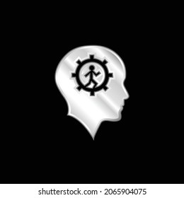 Bald Head With Gear And Running Man Inside silver plated metallic icon