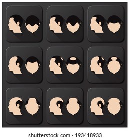 Bald Head Hair Style Character Icon Set Collection Design