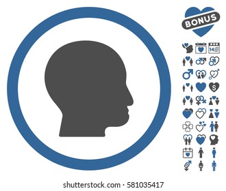 Bald Head icon with bonus decoration pictograph collection. Vector illustration style is flat iconic cobalt and gray symbols on white background.