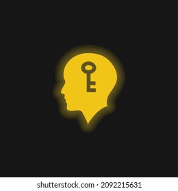 Bald Head With A Key Inside yellow glowing neon icon