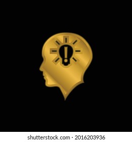 Bald Head With Lightbulb With Exclamation Sign Inside gold plated metalic icon or logo vector