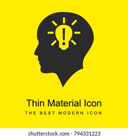 Bald head with lightbulb with exclamation sign inside bright yellow material minimal icon or logo design