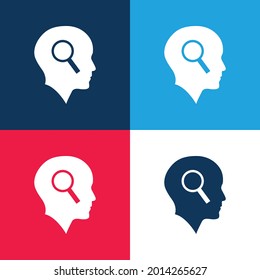 Bald Head With Magnifying Glass blue and red four color minimal icon set