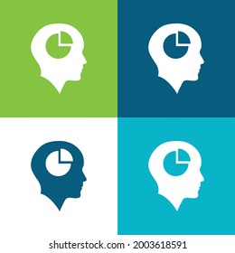 Bald Head With Pie Graphic Inside Flat four color minimal icon set