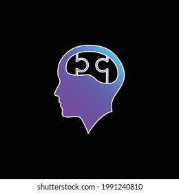 Bald Head With Puzzle Brain blue gradient vector icon