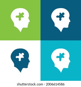 Bald Head With Puzzle Piece Flat four color minimal icon set