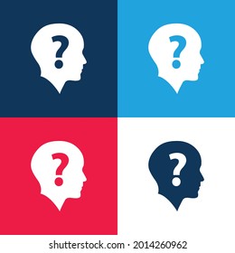 Bald-Kopf Mit Fragezeichen blau und rot vier Farben minimale Icon Set
