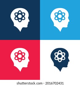 Bald Head With Science Symbol blue and red four color minimal icon set