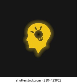 Bald Head Side View With A Lightbulb Inside yellow glowing neon icon