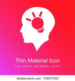 Bald head side view with a lightbulb inside red and pink gradient material white icon minimal design