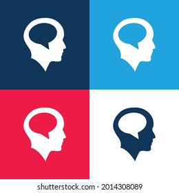 Bald Head With Speech Bubble Inside blue and red four color minimal icon set