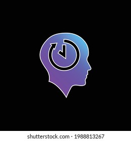Bald Head With Time Symbol Inside blue gradient vector icon