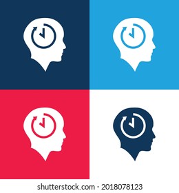 Bald-Kopf mit Time Symbol Innen blau und rot vier Farbe minimale Icon Set