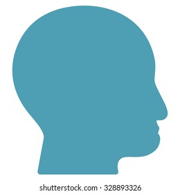 Bald Head vector icon. Style is flat symbol, cyan color, rounded angles, white background.