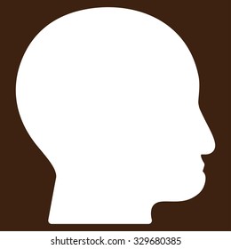 Bald Head vector icon. Style is flat symbol, white color, rounded angles, brown background.