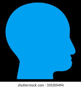 Bald Head vector icon. Style is flat symbol, blue color, rounded angles, black background.