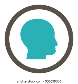 Bald Head vector icon. Style is bicolor flat rounded symbol, grey and cyan colors, rounded angles, white background.