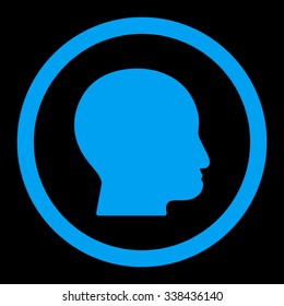 Bald Head vector icon. Style is flat rounded symbol, blue color, rounded angles, black background.