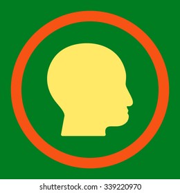 Bald Head vector icon. Style is bicolor flat rounded symbol, orange and yellow colors, rounded angles, green background.