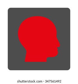 Bald Head vector icon. Style is flat rounded square silver button with red symbol, white background.