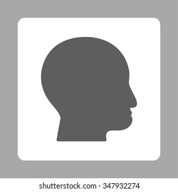 Bald Head vector icon. Style is flat rounded square button, dark gray and white colors, silver background.