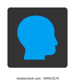 Bald Head vector icon. Style is flat rounded square button, blue and gray colors, white background.