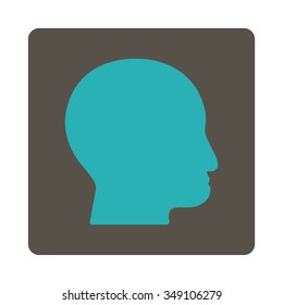Bald Head vector icon. Style is flat rounded square button, cyan and grey colors, white background.