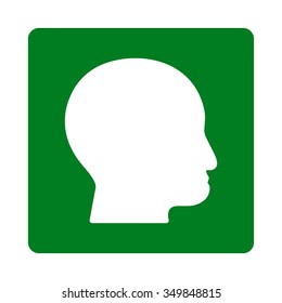 Bald Head vector icon. Style is flat rounded square button, white and green colors, white background.
