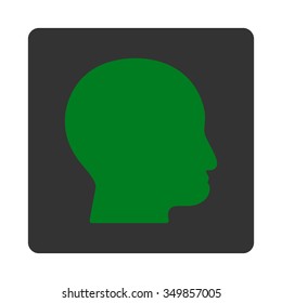 Bald Head vector icon. Style is flat rounded square button, green and gray colors, white background.