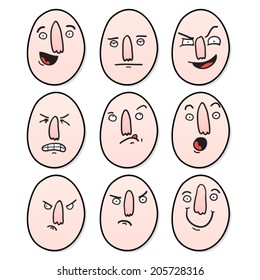 Bald heads with big nose and different expressions