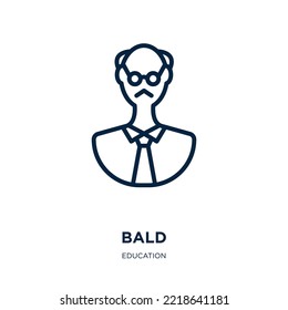 Bald Icon From Education Collection. Thin Linear Bald, Head, Man Outline Icon Isolated On White Background. Line Vector Bald Sign, Symbol For Web And Mobile