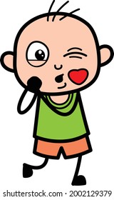 Bald Little Cartoon Boy heart kiss flying