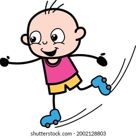 Bald Little Cartoon Boy scating