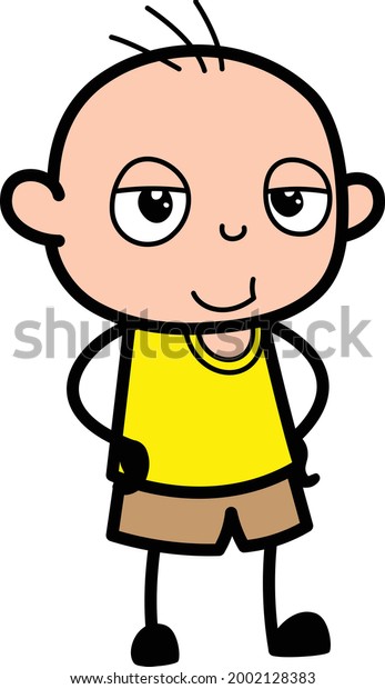 Bald Little Cartoon Boy Staring Standing Stock Vector (Royalty Free