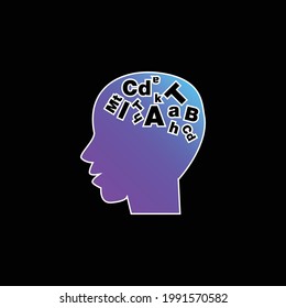 Bald Male Head Side View With Letters Inside Blue Gradient Vector Icon