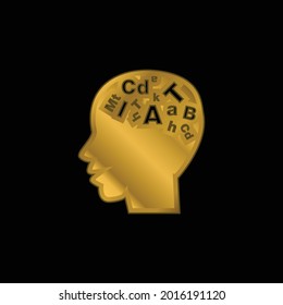 Bald Male Head Side View With Letters Inside Gold Plated Metalic Icon Or Logo Vector