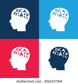 Bald Male Head Side View With Letters Inside Blue And Red Four Color Minimal Icon Set