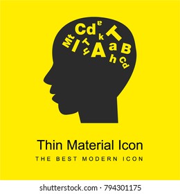 Bald male head side view with letters inside bright yellow material minimal icon or logo design