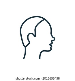 Bald Male Line Icon. Hairless Man Linear Pictogram. Alopecia Medical Problem Outline Icon. Editable Stroke. Isolated Vector Illustration.
