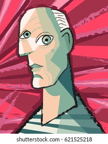 bald man artist painting portrait