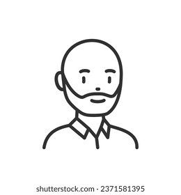 Bald man with beard, linear icon. Without hair. Avatar. Line with editable stroke