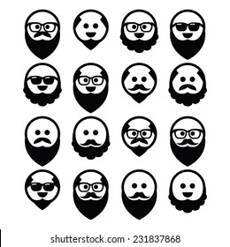 Bald man with beard and mustache icons set 