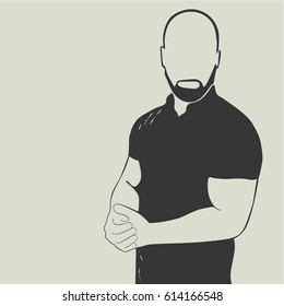 Bald Man With A Beard Wearing A Polo Shirt. Isolated Vector Silhouette