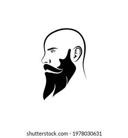 bald man with beards side view logo design illustration