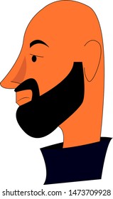 A bald man with a black beard, vector, color drawing or illustration.